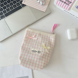 Plaid Butterfly Knot Storage Bag Cosmetic Bag Travel Toiletry Bag Large Capacity Miscellaneous Items Wash Bag Inner Bag