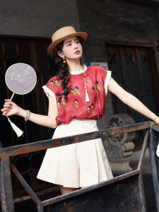 Chend Vintage Short Sleeve Loose Casual Womens Shirt New Chinese Style Top Mijieli round Neck Open Cardigan Summer 2025