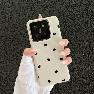 Simplified Black Heart Shaped Protective Case for Xiaomi 14 Ultra Thin Semi Covered Matte New Model Large Hole Shell for Men And Women