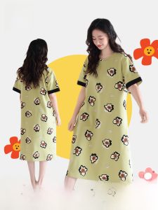 miiow | Pure Cotton Breathable Soft Skin-friendly Summer Sleep Dress Girls Home Clothes Sweet Girl Feeling Cat Woman Sleepwear Dress