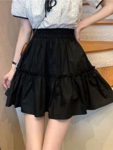 Pure Color High Waist A-Line Mini Skirt Womens Elastic Waist Short Skirt Street Style Winter Collection Regular Thickness
