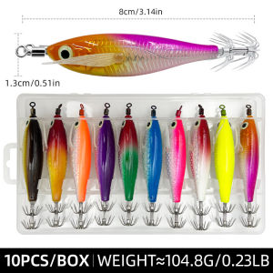 ShareShark | Mồi Câu Mực Giả ShareShark 10 Chiếc Có Đèn Phát Sáng Mồi Cứng Thiết Kế Nằm Ngang Dành Cho Câu Cá Biển.