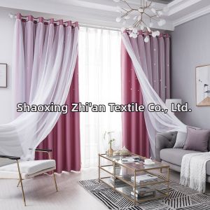 Star-patterned Sheer Dual Layer Light-blocking Curtain for Bedroom Hook-on