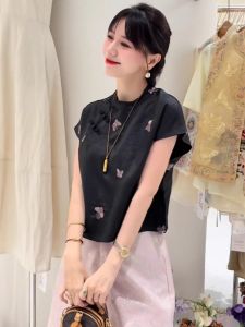 SHIMO | Chinese Style Embroidery Blouse Short Sleeve