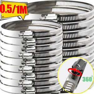 ที่หนีบที่หนีบสายรัดสแตนเลสโค้งงอได้ยาว50/100ซม. พร้อมตัวยึดสายยางเฟืองตัวหนอนเครื่องมือยึดหัวเข็มขัดฮาร์ดแวร์