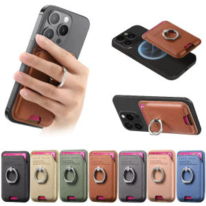 Anti-slip Strong Magnet For Magsafe Wallet Texture Ring Stand Card Holder 2 Cards Storage For iPhone 17 16 15 14 13 12 Pro Max