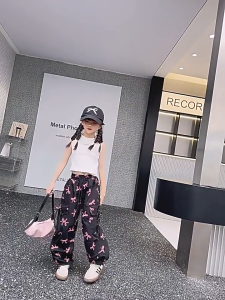 2025 Bow Cargo Pants For Kids Girl 7-15yrs Fashion Print Drawstring Jogging Pants Baggy Pants For Kids Girl Trouser For Kids Girl