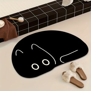 Thảm Chùi Chân Phòng Tắm VIKAMA Black Cat Thảm Chùi Chân Trong Nhà Có Đường Viền Màu Trắng Tối Thiểu In Hình Mèo Con Thấm Nước Chống Trượt Trong Nhà Cho Phòng Ngủ Gia Đình Nhà Bếp