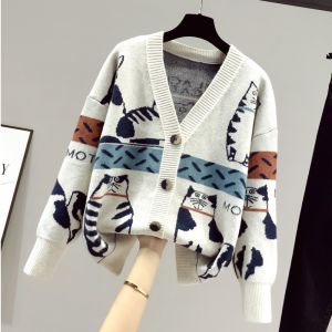 Thickened Knitted Sweater Cardigan Outerwear for Women Spring Autumn Season Open Front Style V Neck Long Sleeve Regular Fit