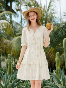 XIANGYING | Flounced Sleeve Short Embroidered Dress