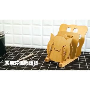 Tatakan Piring Aesthetic Meja Makan Kayu Alas Gelas Kopi Teko Kecil Besar Bulat Kotak Anti Panas dan Slip Serbaguna