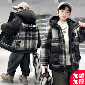 Thickened Fleece Autumn Winter Jacket for Boys Kids Casual Style Polyester Fiber Coat with Hat Zipper Closure Cotton Clothes