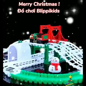 Đồ chơi Giáng sinh / Chuyến xe Giáng sinh phát quà với 125 chi tiết (Con tàu người tuyết Ông già Noel cây thông và hệ thống ghép đường và cầu đường) (TẶNG PIN)