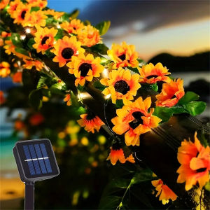 2/5/10M Solar Sunflower String Light Outdoor Waterproof Artificial Flower Vine Atmosphere Lamp For Home Party Holiday Decoration
