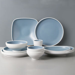 Mimane Blue White Dinner Plate Imitation Porcelain Plastic Dish Restaurant Commercial Plate Restaurant Restaurant Buffet Dishware round Plate