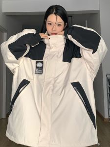 American Outdoor Shell Jacket Male and Female Couple Fashion Brand Hooded Cotton Jacket Loose plus Size Cotton-Padded Coat Ski Suit Winter Coat