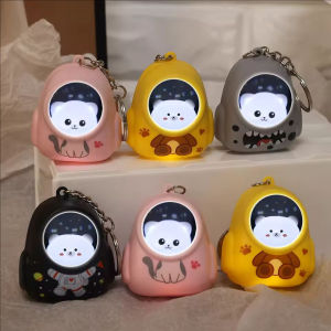 Cute Cat Bag Small Night Light Keychains Glowing Kitten Astronaut Keychain Kawaii Bags Hanging Pendant