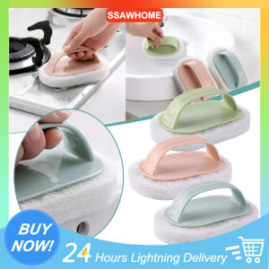 Handle Grip Sponge Brush Soft Magic Sponge Bath Brush With Handle Bathroom Tile Brush Magic Sponge Brush Kitchenware Cleaning Brush Washing Pot Clean Sponge Brush