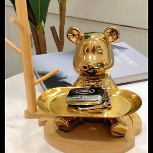 ของตกแต่งบ้าน หมีถือถาด ที่เก็บกุญแจ ถาดวางเครื่องประดับ กระปุกออมสินเซรามิก