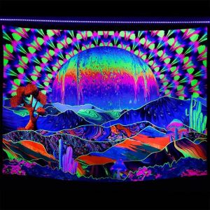 VIKAMA Black Light Enormous Rose Fungi Grove Night UV Active Tapestry Mind Altering Wall Decor Accent Soft Durable Cozy Gift