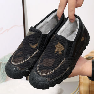 รองเท้าผ้าใบกลางแจ้งผู้ชายสไตล์ลําลองกันน้ําลื่นสบายรองเท้าทํางานฤดูหนาวยาง Sole