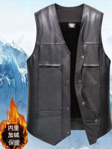 เสื้อกั๊กขนแกะชายหนุ่ม ผ้าขนแกะป้องกันความร้อน ฤดูใบไม้ร่วง/ฤดูหนาว เสื้อคลุมกันหนาวแบบมีฮู้ดสำหรับพ่อและคุณพ่อ