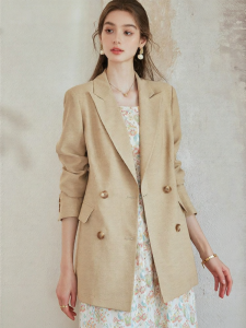 Roey s house | Elegant Business Casual Comfortable High-Grade Khaki Linen Blazer