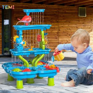 TEMI Childrens water table Bath Curtain Waterfall Water Playing Table Play Pool 4th floor Sand Playing Table Beach Toys Indoor and Outdoor Toys