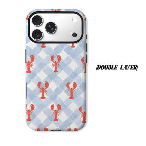 Lobster Checkered Phone Case for iPhone 18 17 16 15 14 13 12 11 Air Pro Max Plus Double-layer Cover