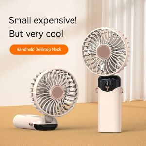KEBIDU Mini Handheld USB Fan Foldable Portable Neck Hanging Fans 6 Speed Silent Rechargeable Fan with Phone Stand and Display Screen