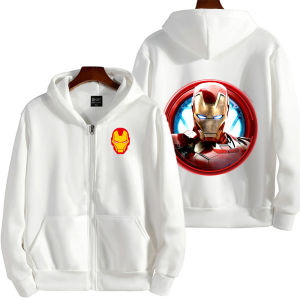 เสื้อฮู้ดมีซิป Marvel Iron Man สำหรับผู้ชายและผู้หญิง สไตล์โอเวอร์ไซส์ สำหรับฤดูใบไม้ผลิและฤดูใบไม้ร่วง ปี 2025 เสื้อคู่ซูเปอร์ฮีโร่รุ่นใหม่