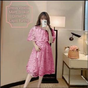 Dress Wanita Midi Terbaru/ Matt Brokat Glitter /Dress Vinella Size L-XL/Dress Natal Wanita