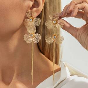IngeSight.Z Romantic Long Tassel Petal Drop Earring Women 2026 Trend Exquisite Metal Hollow Flower Earrings Wedding Jewelry Gift