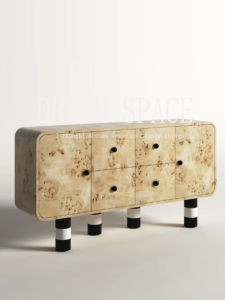 Art Retro Designer Bistro Cabinet Wooden Black and White Patterned Legs