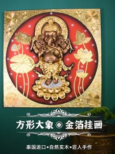 ภาพวาดผนังพระพิฆเนศติดหลังรูปพระ ภาพเสริมมงคล บีบสีนูน ภาพประดับบ้านโรงแรม ตกแต่งห้องพระ กรอบรูปติดผนัง กรอบไม้ กรอบลอยมงคล