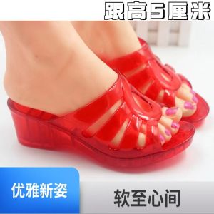 Womens Crystal High Heel Sandals Summer Transparent Plastic Wedge Slippers Bathing Anti-slip Wear-resistant Thick Bottom Comfortable Versatile