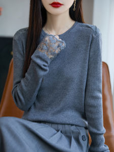 เสื้อสเวตเตอร์ถักผ้าลูกไม้สไตล์ฝรั่งเศส แขนยาว ทรงเข้ารูป ปกโปโล ทรงหลวม สวมใส่สบาย เสื้อสเวตเตอร์ถัก