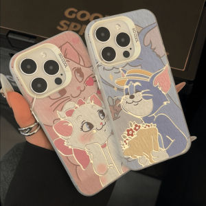 Realme GT5 Mobile Phone Case Tom And Jerry Flash Version Cat And Mouse Couple Silver Color Laser Engraving Protective Shell