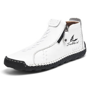 Mens boots handmade casual shoes flat shoes straight zipper boots mens ankle plus size shoes 39-48