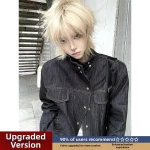 LIUBU | Black Classic Denim Jacket For Men Spring Autumn Short Loose Fit