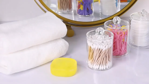 Storage Box Transparent Sealed Plastic Cotton Swab Storage Organization Vanity Makeup Organizer