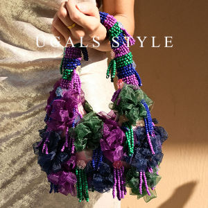 UGALS | Tassels Silk Handmade Beaded Pearls Flower Large Capacity Tote Bag