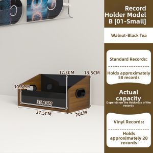 Large Capacity Display Walnut Record Storage Shelf