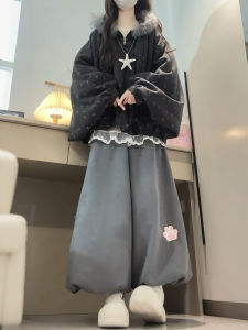 XUECAIQI | 2026 Fashion Winter Set Warm Outerwear with Batwing Sleeve Fleece Lined Wide Leg Trousers