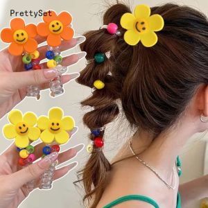 2Pcs Telephone Line Hair Rope Elastic Pearl Ponytail Holder Transparent Hair Ring Hair Ties Sweet Rubber Band Hair Accessories