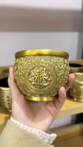 金钱缸黄铜米缸聚宝盆办公室纯铜制品招财进宝缸装饰工艺品摆件黄铜发财米缸开业搬家升迁礼物 Money Jar Brass Rice Jar Cornucopia Office Pure Copper Products Treasure Jar Decoration Handicrafts Ornaments Brass Fortune Rice Jar Opening Moving Promotion Gift