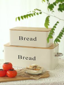 French Bamboo Covered Toast Bread Storage Box Nordic Iron Skin Box Rectangular Snack Storage Box for Home Organization