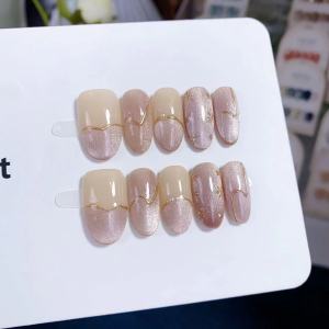 เล็บแต่งตัวมืออาชีพ Pure Handmade High Quality Cat Eye Marbled Series Hand Painted เล็บแต่งตัวคุณภาพสูงฤดูใบไม้ร่วง/ฤดูหนาว