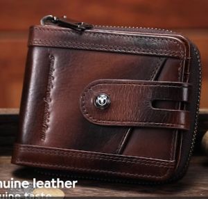 Ví có khóa kéo da thật Ngắn đa chức năng của nam giới bullcaptain-Thiết kế cổ điển cao cấp với khoang và Ví đựng danh thiếp bằng lái xe. Được trình bày trong một hộp quà tặng thanh lịch lý tưởng cho bạn trai/chồng