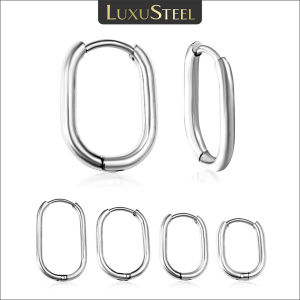 LUXUSTEEL 2PCS Stainless Steel Oval Hoops Earrings For Women Men Gold Silver Color Rock Earrings Piercing Jewelry Gift